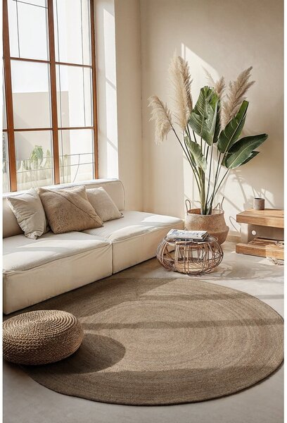 Šedobéžový oboustranný jutový kulatý koberec ø 100 cm Braided – Hanse Home