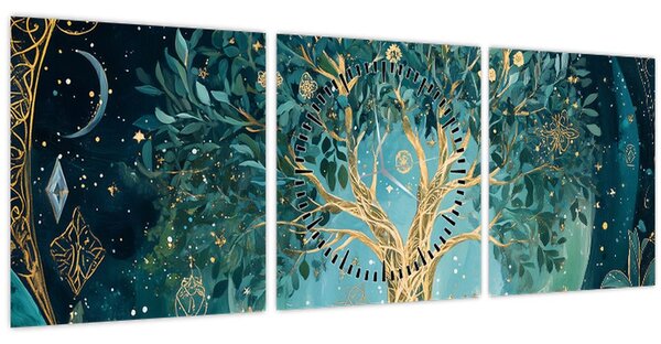 Obraz - Strom života ve vesmíru (s hodinami) (90x30 cm)