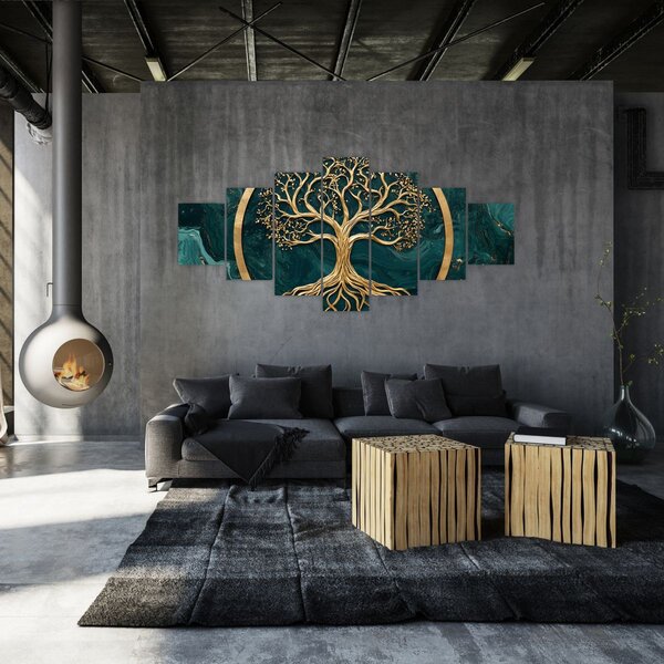 Obraz - Zlatý strom života v mramoru (210x100 cm)