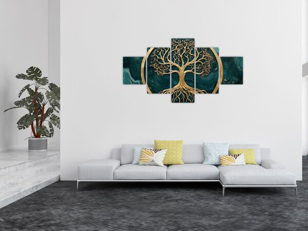 Obraz - Zlatý strom života v mramoru (125x70 cm)
