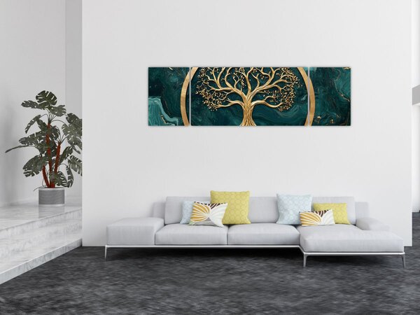 Obraz - Zlatý strom života v mramoru (170x50 cm)