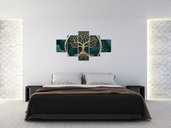 Obraz - Zlatý strom života v mramoru (125x70 cm)
