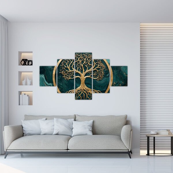 Obraz - Zlatý strom života v mramoru (125x70 cm)