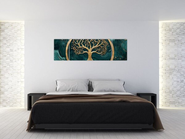 Obraz - Zlatý strom života v mramoru (170x50 cm)