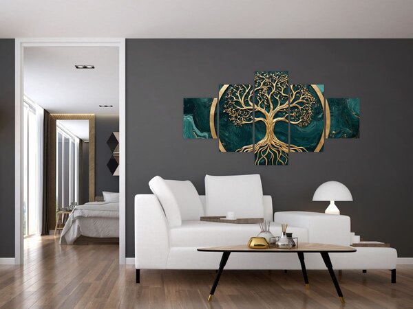 Obraz - Zlatý strom života v mramoru (125x70 cm)