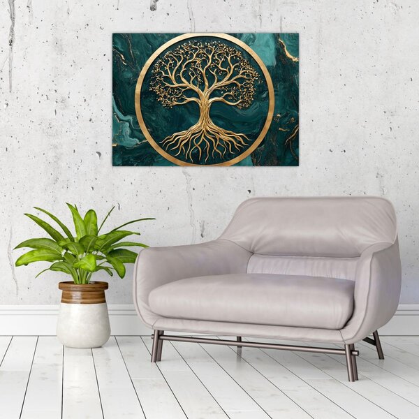 Obraz - Zlatý strom života v mramoru (70x50 cm)