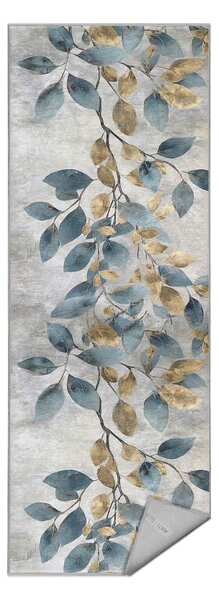 Pratelný běhoun ve světle modré a zlaté barvě 80x200 cm Golden Leaves – Mila Home