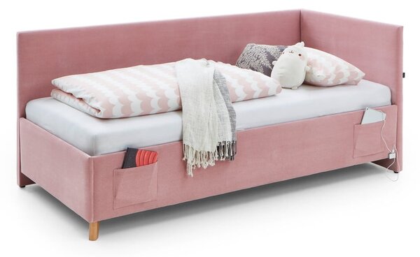 Růžová čalouněná rohová dětská postel bez roštu 140x200 cm Cool – Meise Möbel