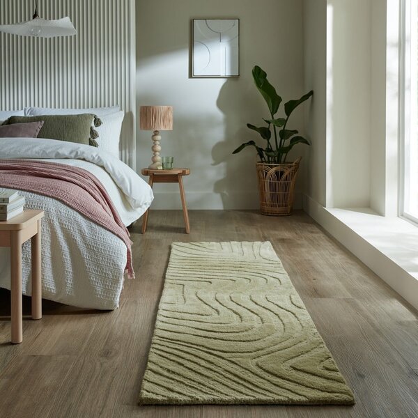 Khaki ručně tkaný vlněný běhoun 60x230 cm Mesmerise Sage – Flair Rugs