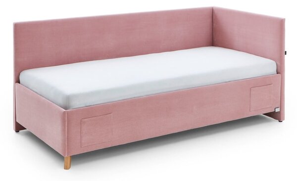 Růžová čalouněná rohová dětská postel s úložným prostorem s roštem 90x200 cm Cool – Meise Möbel