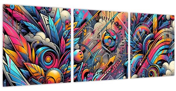 Obraz - Pestrobarevné graffiti (s hodinami) (90x30 cm)