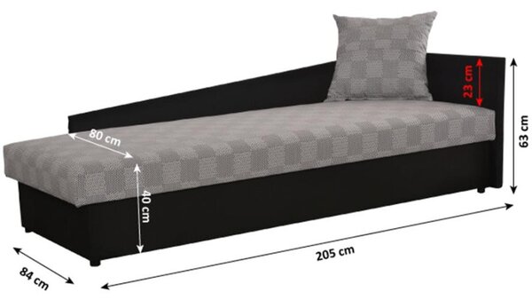 Kondela Válenda JUDIT 80x200 s úložným prostorem, pravé provedení, látka Mura černá/vzor M 35