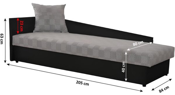 Kondela Válenda JUDIT 80x200 s úložným prostorem, levé provedení, látka Mura černá/vzor M 35
