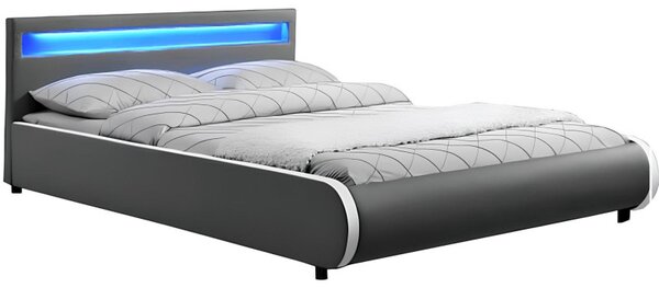 Kondela Manželská postel DULCEA 160x200 s RGB LED osvětlení, šedá ekokůže