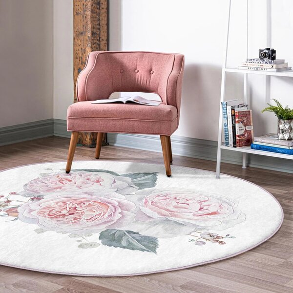 Bílo-růžový pratelný kulatý koberec vhodný pro robotické vysavače ø 80 cm Comfort – Mila Home