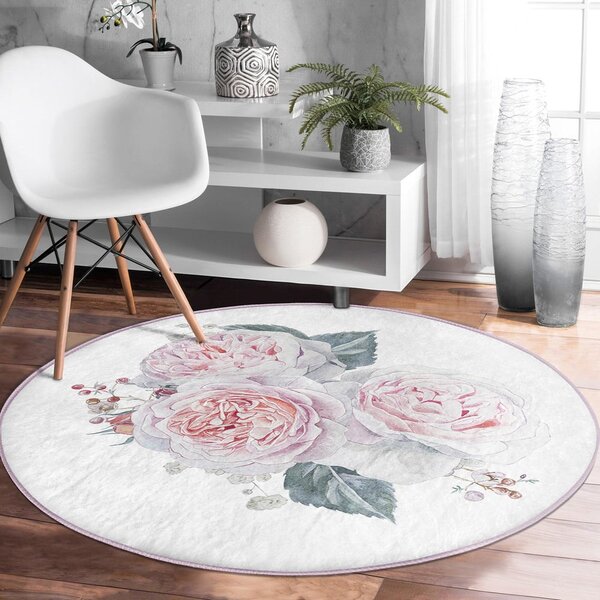 Bílo-růžový pratelný kulatý koberec vhodný pro robotické vysavače ø 80 cm Comfort – Mila Home