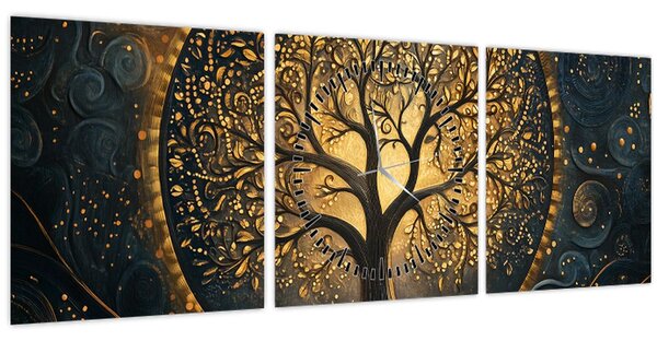 Obraz - Strom se zlatou aurou (s hodinami) (90x30 cm)