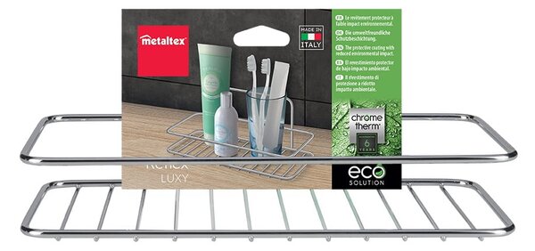 Závěsná ocelová koupelnová polička bez vrtání v leskle stříbrné barvě Luxy – Metaltex