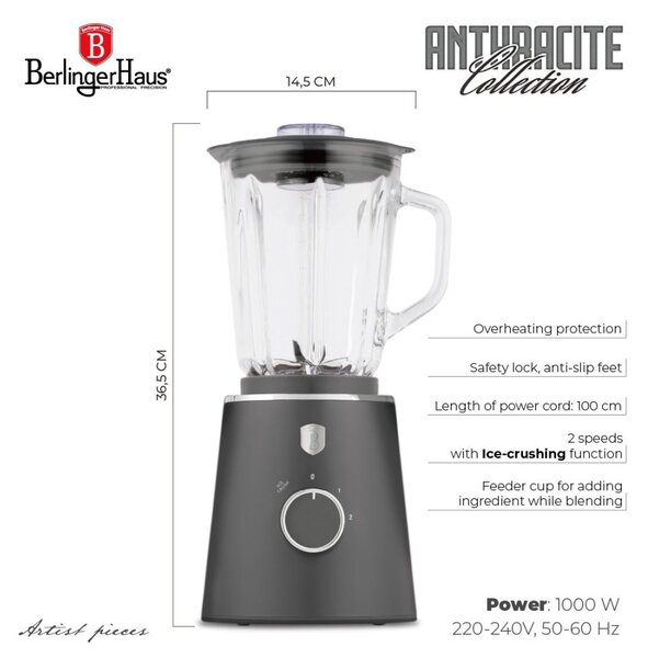 Stolní mixér 1000 W se skleněnou nádobou 1,5 l Antracit Collection