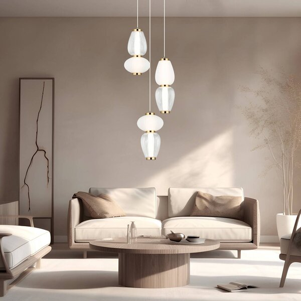 Viokef Závěsné světlo LED Shiny, Ø 60 cm, čiré/bílé, sklo, Čirá / transparetní, Obývací pokoj / jídelna, Moderní