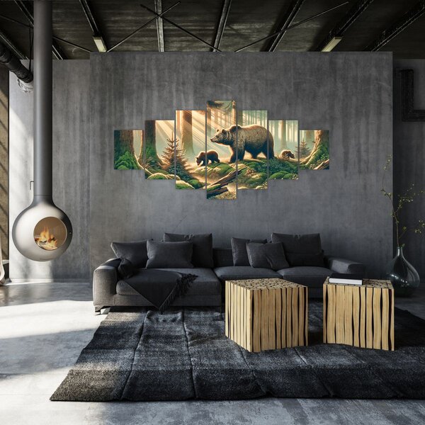 Obraz - Medvědi v lese (210x100 cm)