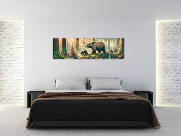 Obraz - Medvědi v lese (170x50 cm)