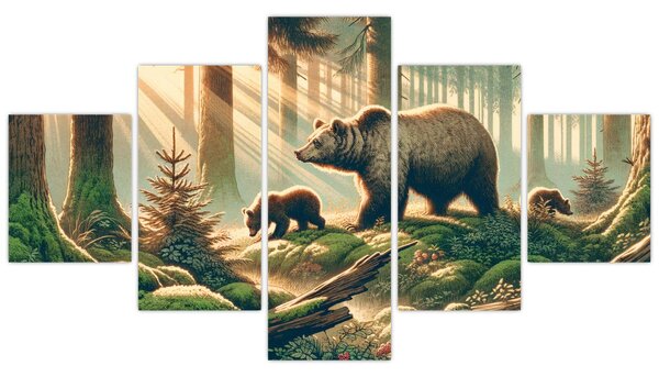 Obraz - Medvědi v lese (125x70 cm)