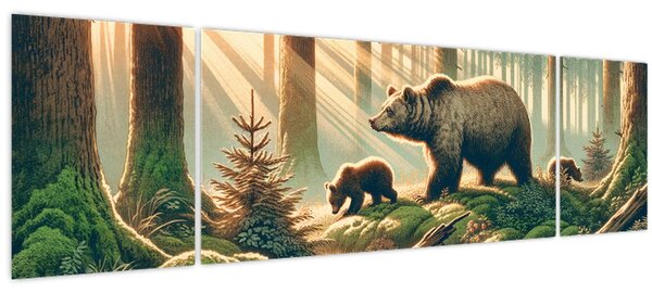 Obraz - Medvědi v lese (170x50 cm)