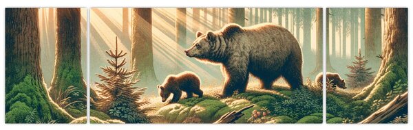 Obraz - Medvědi v lese (170x50 cm)