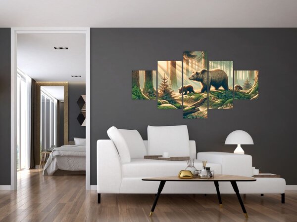 Obraz - Medvědi v lese (125x70 cm)