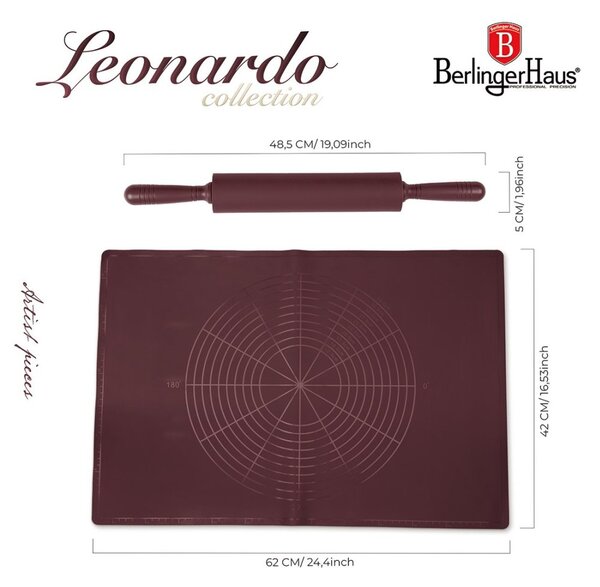 BERLINGERHAUS Silikonový váleček na těsto a pečící podložka Leonardo Collection BH-8780