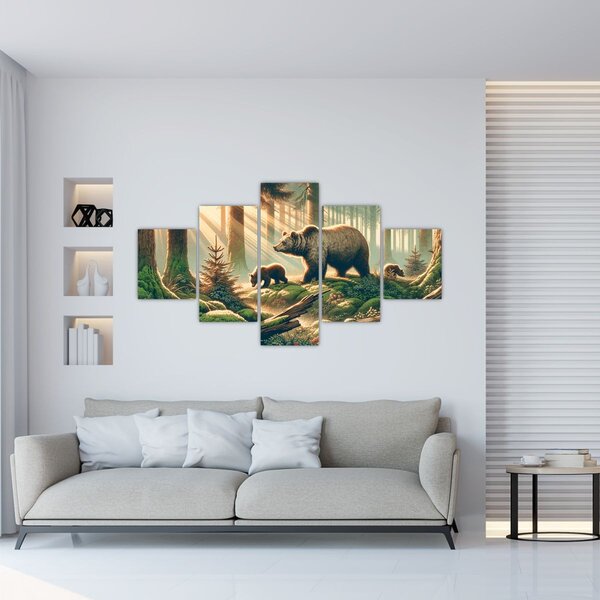 Obraz - Medvědi v lese (125x70 cm)