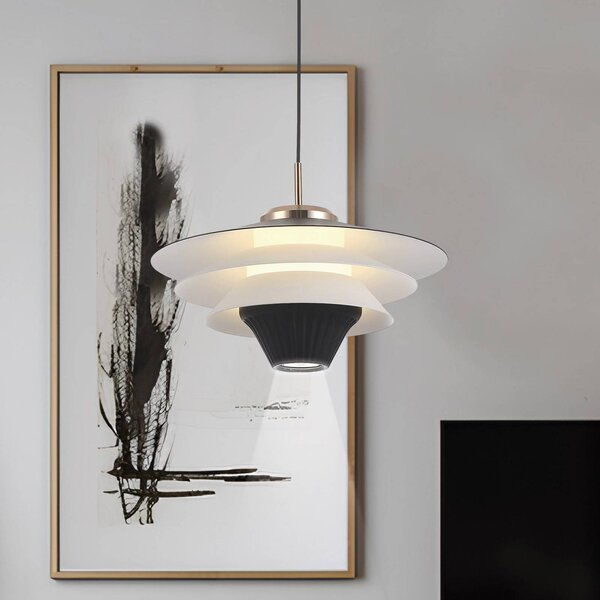 Viokef Závěsné světlo LED Manley, černé/bílé, Ø 22 cm, kov, Černá, Obývací pokoj / jídelna, Hliník, Moderní