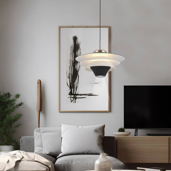 Viokef Závěsné světlo LED Manley, černé/bílé, Ø 22 cm, kov, Černá, Obývací pokoj / jídelna, Hliník, Moderní