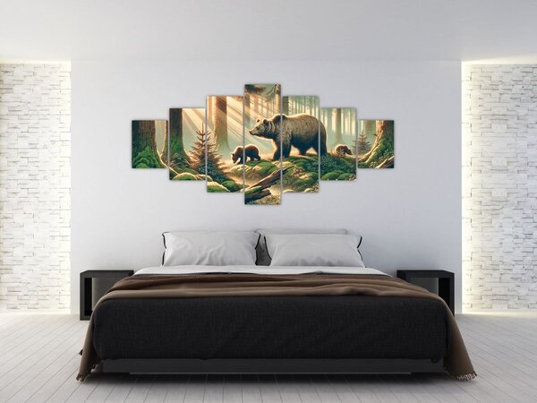 Obraz - Medvědi v lese (210x100 cm)