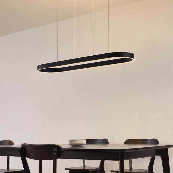Lucande Smart LED závěsné světlo Melinay, černé, Tuya, stmívatelný, Černá, Obývací pokoj / jídelna, Hliník, Moderní
