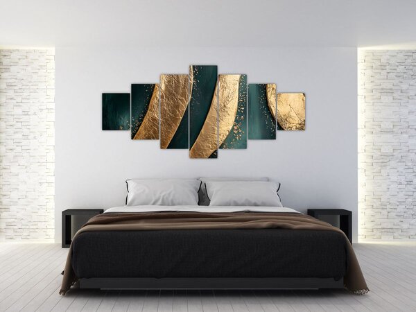 Obraz - Zelená abstrakce se zlatem I. (210x100 cm)