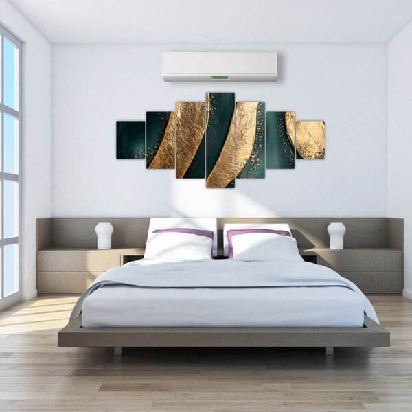 Obraz - Zelená abstrakce se zlatem I. (210x100 cm)
