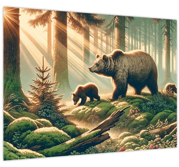 Obraz - Medvědi v lese (70x50 cm)