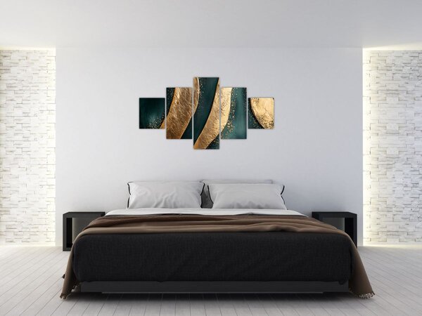 Obraz - Zelená abstrakce se zlatem I. (125x70 cm)