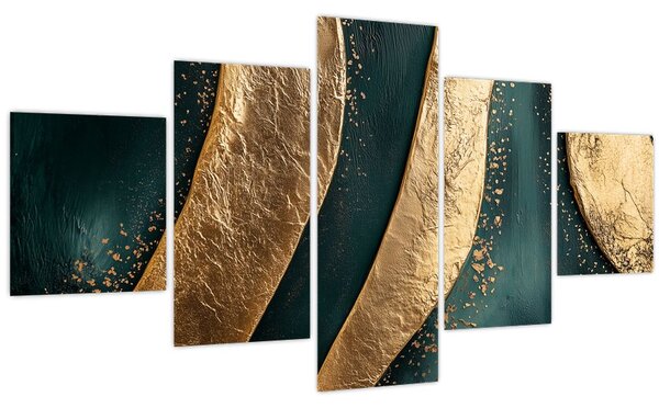 Obraz - Zelená abstrakce se zlatem I. (125x70 cm)