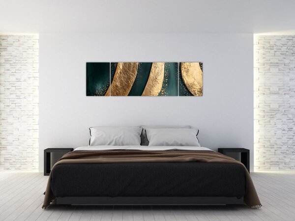 Obraz - Zelená abstrakce se zlatem I. (170x50 cm)