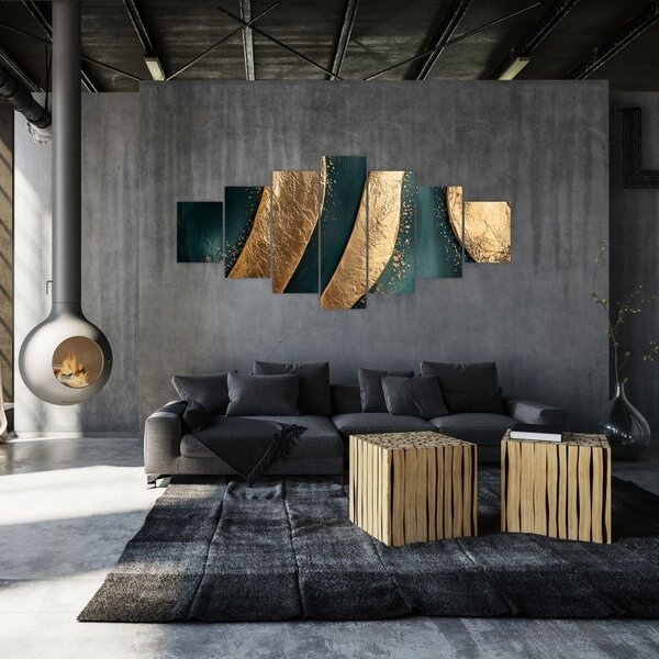 Obraz - Zelená abstrakce se zlatem I. (210x100 cm)