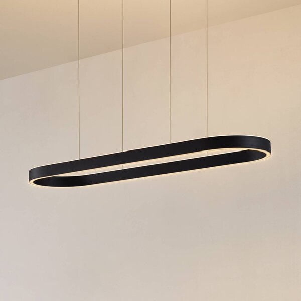 Lucande Smart LED závěsné světlo Melinay, černé, Tuya, stmívatelný, Černá, Obývací pokoj / jídelna, Hliník, Moderní