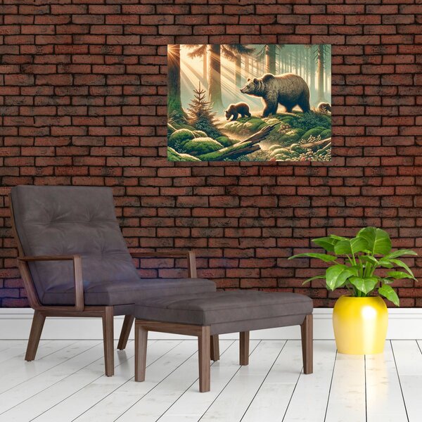 Obraz - Medvědi v lese (70x50 cm)