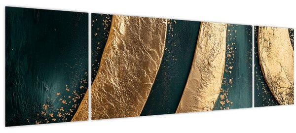Obraz - Zelená abstrakce se zlatem I. (170x50 cm)