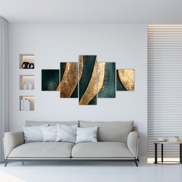 Obraz - Zelená abstrakce se zlatem I. (125x70 cm)