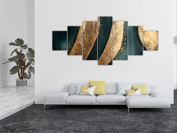 Obraz - Zelená abstrakce se zlatem I. (210x100 cm)