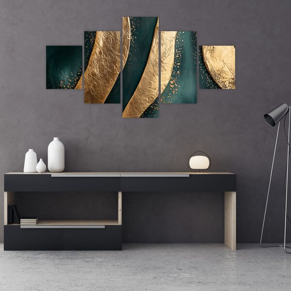 Obraz - Zelená abstrakce se zlatem I. (125x70 cm)