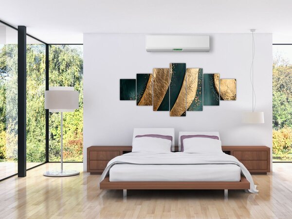 Obraz - Zelená abstrakce se zlatem I. (210x100 cm)